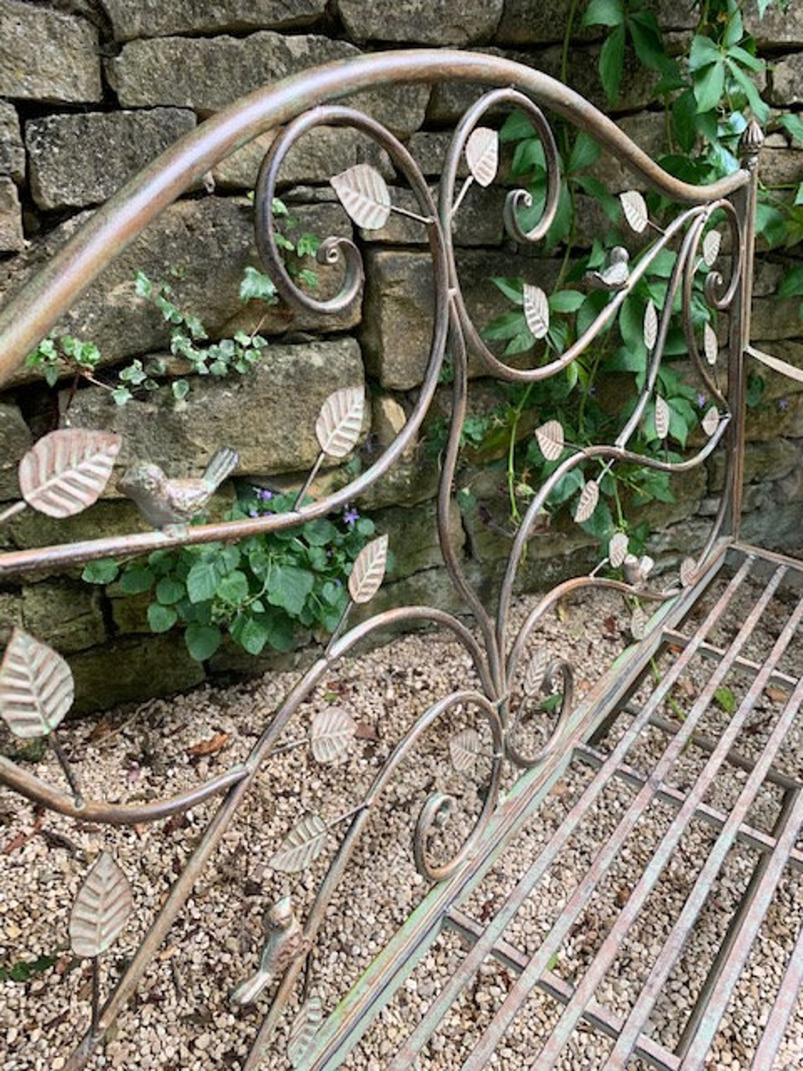 Metal Garden Bench Bird Leaf Design Etsy UK metal-garden-bench-bird-leaf-design-etsy-uk