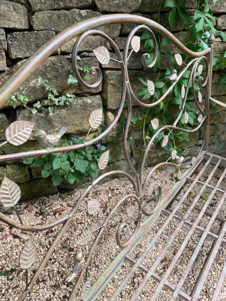 Metal Garden Bench Bird Leaf Design Etsy UK