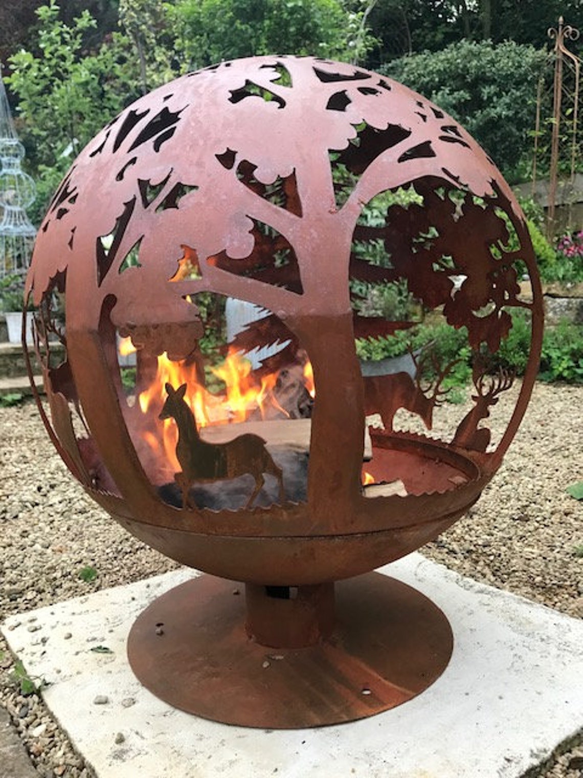 Fire Pit Globe Woodland Scene Etsy