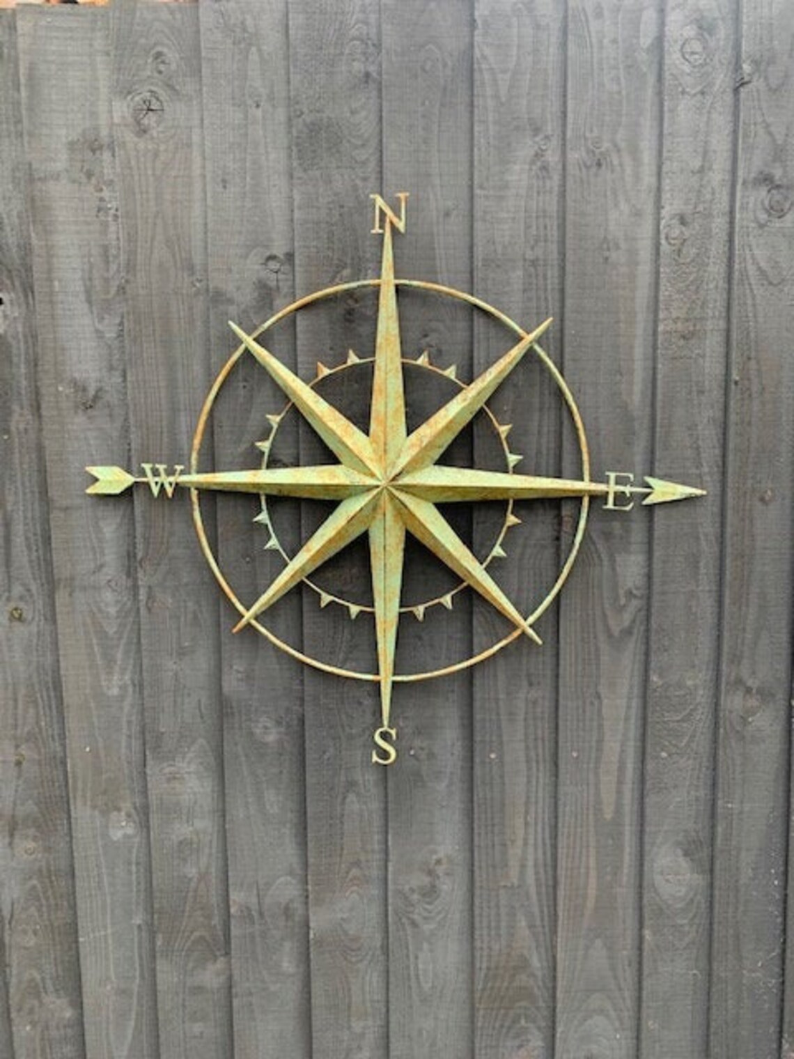 Large Metal Garden Wall Art Aged Compass Design Etsy UK