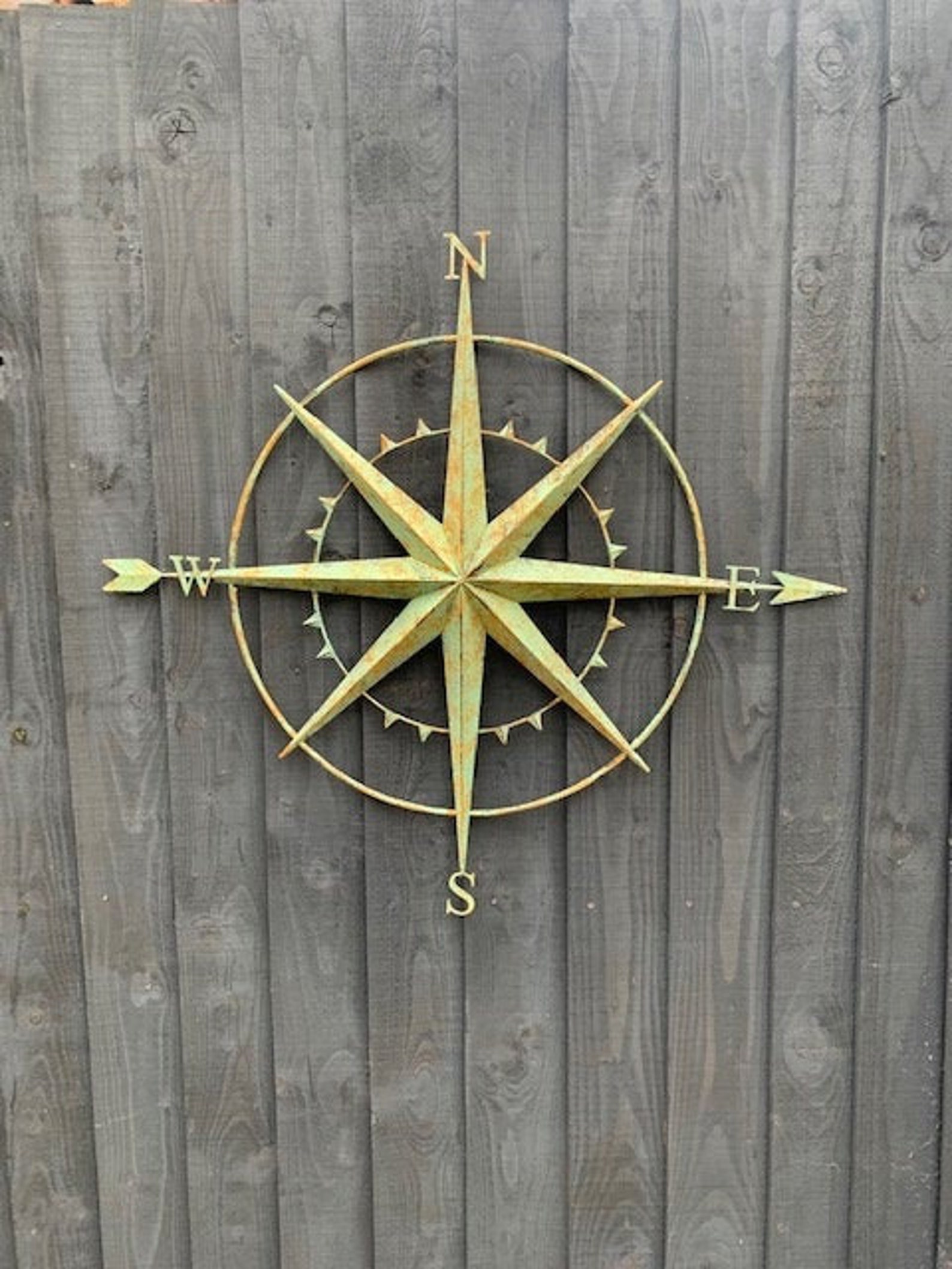 Large Metal Garden Wall Art Aged Compass Design Etsy UK