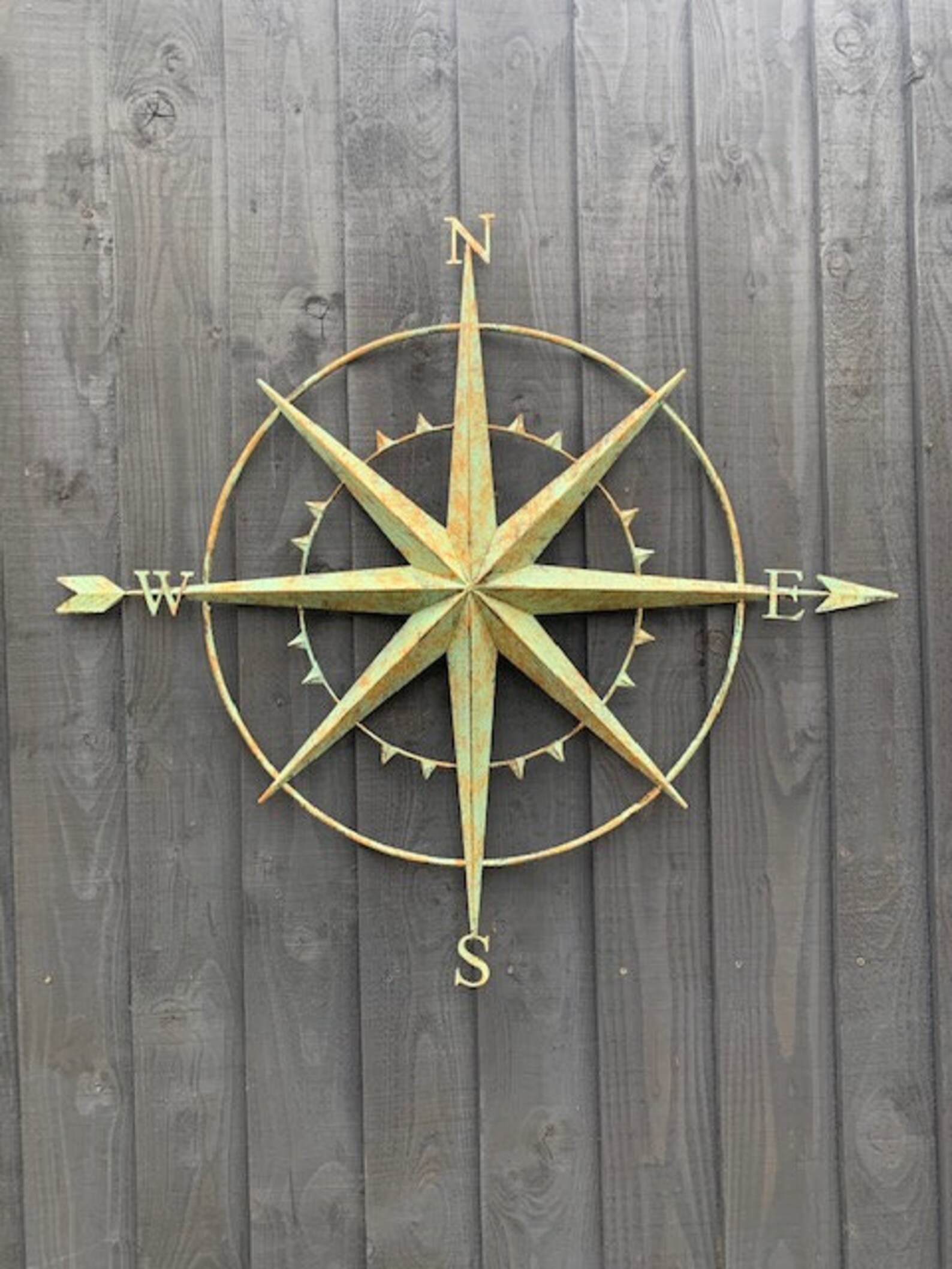 Large Metal Garden Wall Art Aged Compass Design Etsy UK