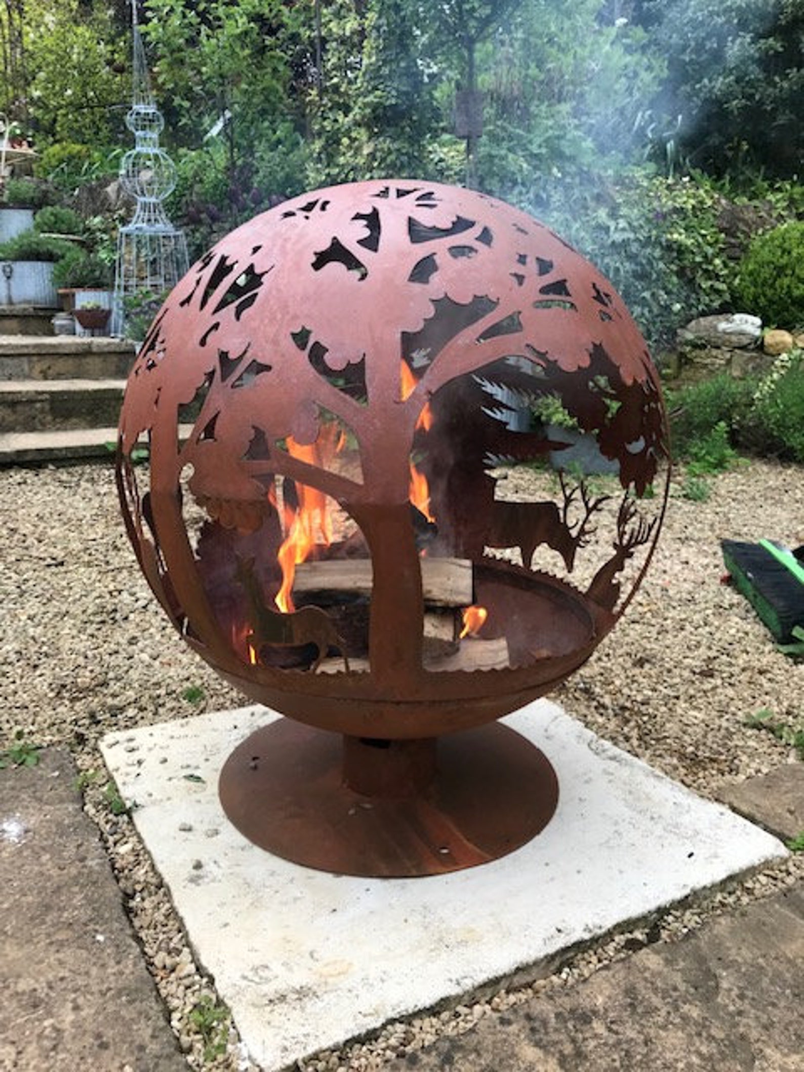 Fire Pit Globe Woodland Scene Etsy