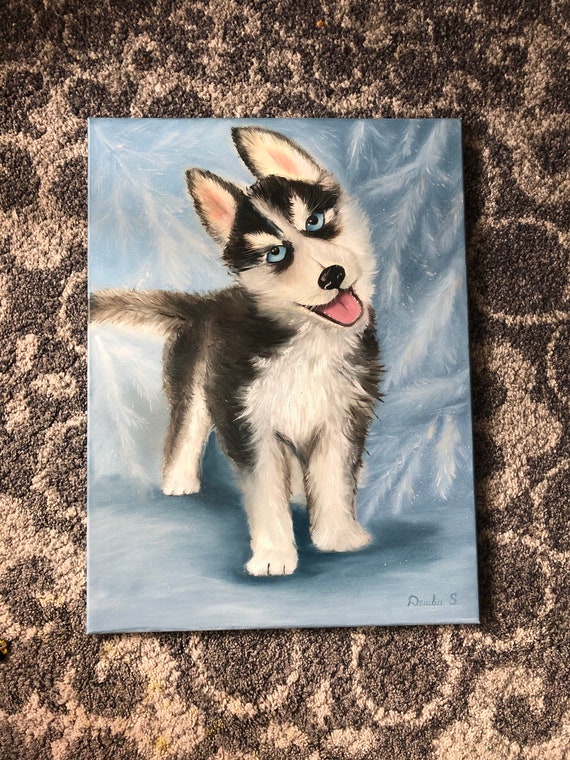 Olgemalde Original Susse Baby Welpen Husky Hund Original Etsy