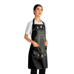 Witchy Cat And Moon Wiccan | Grilling Apron | Cooking Apron | Gift for Him Or Her | Housewarming Apron (AOP) Baking Apron