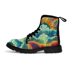 Sunburst 70s Hippie Art Witchy Celestial Wiccan Mid Century modern Art  Printed Women's Canvas Boots