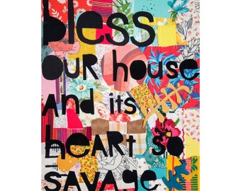 Bless Our House and Its Heart So Savage | Patchwork Fabric Collage 8"x10" | Joanna Newsom | Cottage core | Housewarming Gift |