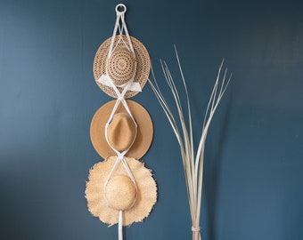 Macrame Boho Triple Hat Hanger | Farmhouse Hat Hanger | Hat Rack | Hat Holder | Double Hat Hanger