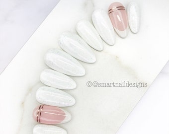 Press On Nails in French White Opal | Nails | False Nails | Press On Nails | Stick On Nails | Nails in image are Medium Almond Shape