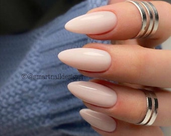 Milky Light Pink Builder Gel Press On Nails | Acrylic Nails |False Nails | Luxury Nails | Nails in this image are Medium Almond