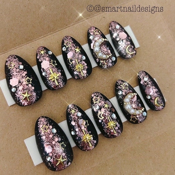 Press On Nails in Solar Flare | Nails | Galaxy Nails | Press On Nails | Acrylic Nails | Kawaii Nails | Nails in image are Medium Coffin