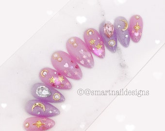 Press On Nails in Gem Fantasy| Acrylic Nails | Jelly Nails| Kawaii Nails | Luxury Nails | Nails in this image are Medium Almond