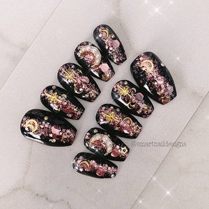 Press On Nails in Solar Flare | Nails | Galaxy Nails | Press On Nails | Acrylic Nails | Kawaii Nails | Nails in image are Medium Coffin