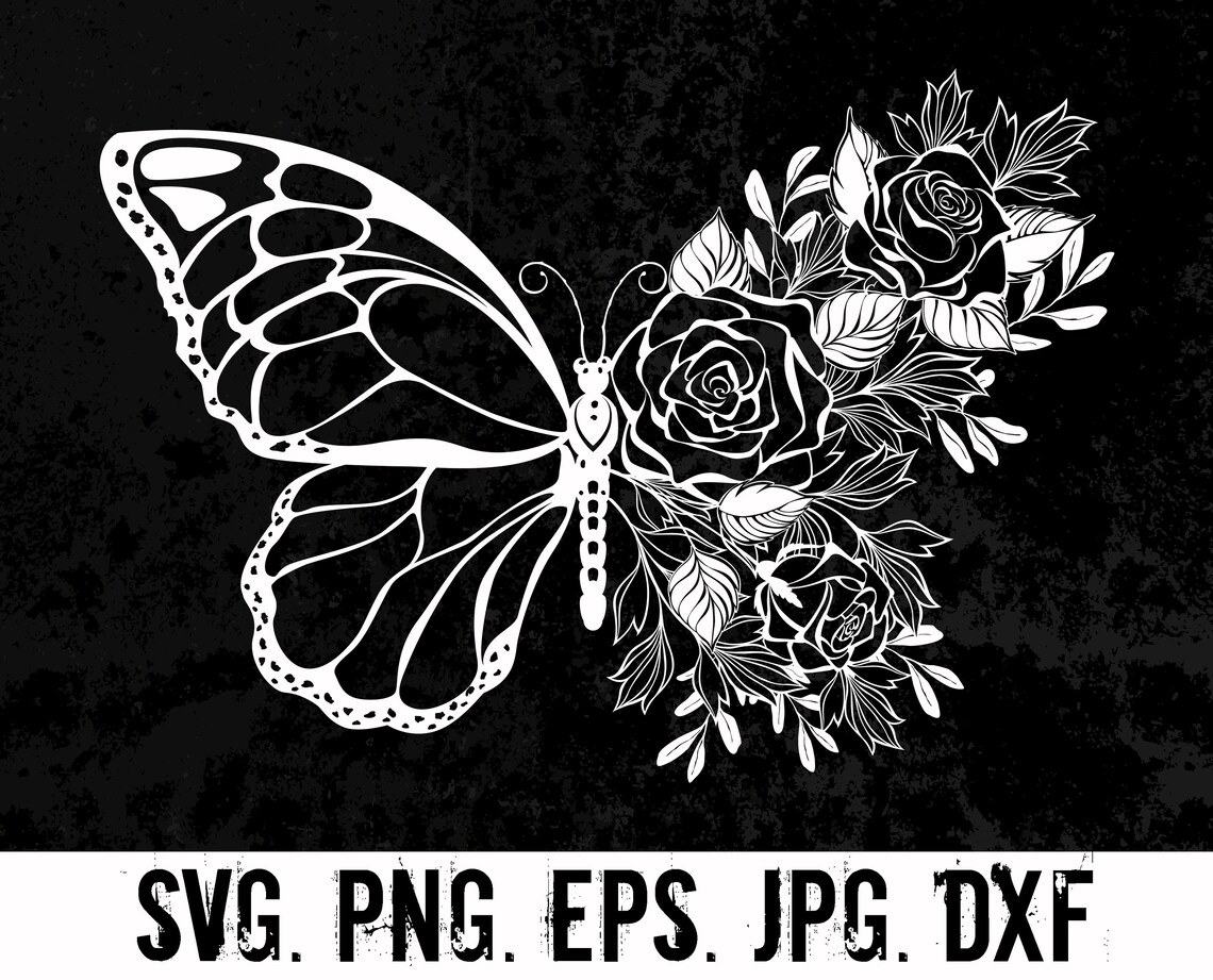 Flower butterfly with roses Png outline butterfly Jpg Rose Etsy