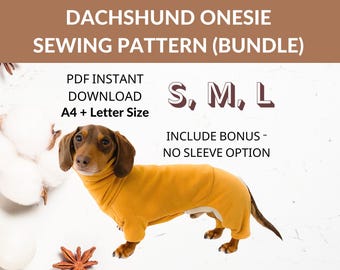 BUNDLE - Dachshund Onesie (S, M, L) Sewing Pattern | Sausage dog Pajamas | Winter sweater for wieners | Long dog jumpsuit