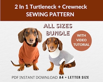 Bundle All Sizes (XS- XL) - 2 Designs | Dachshund Jumper Sewing Pattern | Video Instructions | PDF download | Turtleneck + Crewneck