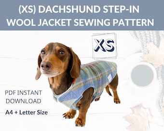 Dachshund Wool Coat (XS) Step-In Design | Sewing Pattern | Winter jacket for wieners | ong dog coat | Photo Instructions
