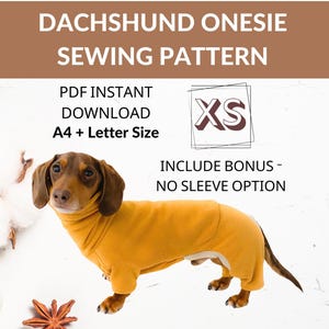 Dachshund Onesie (XS) Sewing pattern | Sausage dog pajamas | Winter sweater for wieners | Long dog jumpsuit | Photo Instructions