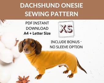 Dachshund Onesie (XS) Sewing pattern | Sausage dog pajamas | Winter sweater for wieners | Long dog jumpsuit | Photo Instructions