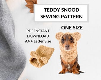 Dachshund Teddy Ears Beanie Sewing Pattern | Dog Neckwarmer | Dog Snood | One Size | Dachshund lovers gift | Miniature and Tweenies
