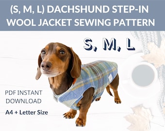 Dachshund Wool Coat (S,M,L) Step-In Design | Sewing Pattern | Winter jacket for wieners | long dog coat | Photo Instructions