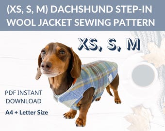 Bundle (XS, S, M) Dachshund Wool Coat | Step-in design | Sewing Pattern | Winter jacket for wieners | Long dog coat | Phone instructions