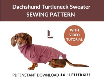 Dachshund Turtleneck Sweater Sewing Pattern | Size L | Video Tutorial | Photo Instructions | Long Dog Jumper