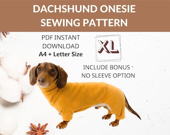 Patrón de costura de mono para perro salchicha (XL) / Pijama para perro salchicha / Suéter de invierno para perros salchicha / Mono largo para perro / Instrucciones fotográficas