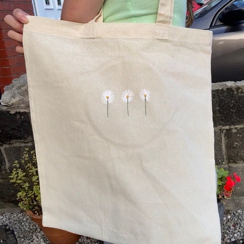 Tote Bag Embroidered Flowers | Etsy