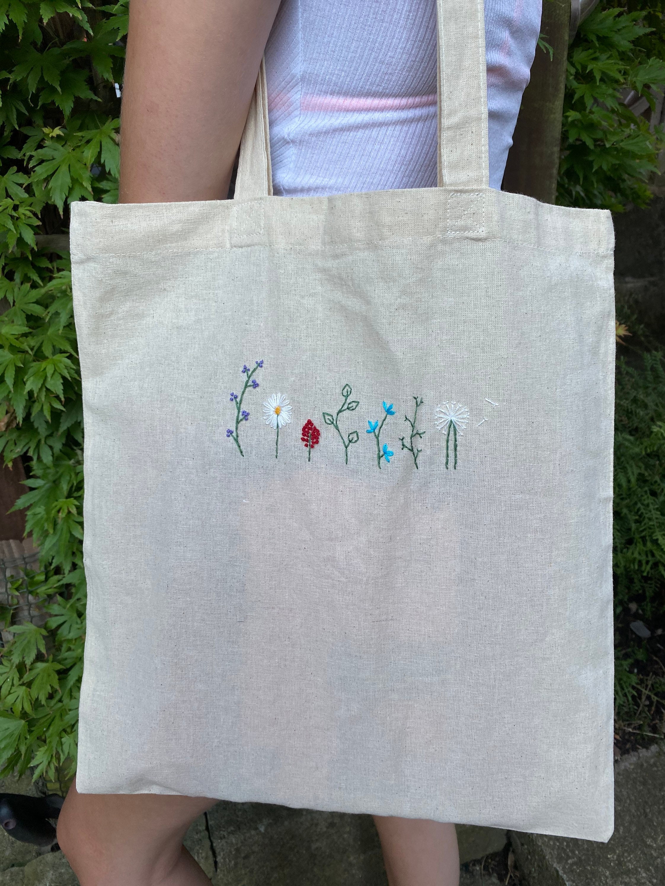 Handmade Embroidered Flower Tote Bag - Etsy UK
