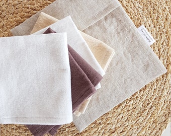 Organic handkerchief. Zero waste tissue. 4 hankies set + storage bag. Organic cotton flannel handkerchiefs. Reusable fabrics.