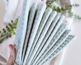 7 1/2" cloth wipes baby. Small reusable wipes. Paperless towels. Waffle weave zero waste unpaper towels. Green cotton napkins/ washcloths.