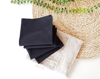 Black flannel organic handkerchief. Zero waste tissues. 4 hankies set + storage bag. Organic cotton handkerchiefs men. Reusable tissues.