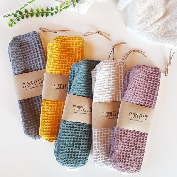 Waffle weave travel bag with waterproof organic lining. Food safe wet bag. Cute colorful handmade toothbrush case/makeup brush bag/pencil bag