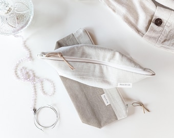 Handmade Linen Zipper Makeup Bag, Waterproof Travel Pouch for Cosmetics Toiletries, Beach Wetbag, Eco-Friendly Gift, Cute Natural baby pouch