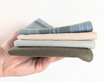 Organic handkerchief. Zero waste tissues. 4 hankies set + storage bag. Organic cotton flannel handkerchiefs. Soft checkered reusable fabrics