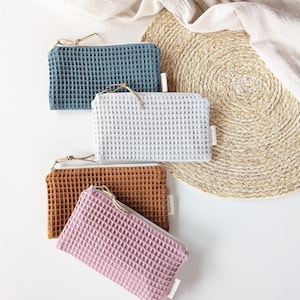 Small wetbag. Cute handmade waffle weave pouch with organic waterproof lining. Snack bags.Wet bag for cloth pads. Travel zip coin purse gift