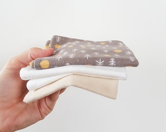 Organic handkerchief. Zero waste tissues. 4 hankies set + storage bag. Organic cotton flannel handkerchiefs. Reusable tissues.