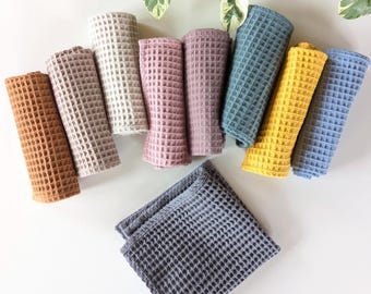 Cotton waffle washcloths set/ Handmade Hanging dishcloth/11 X12 Set of 8 soft waffle weave dish cloths/Housewarming gift/ Quick drying cloth
