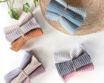 Cotton dish cloths set/ Colorful Hanging washcloth/ 11 X12 Set of 3 soft waffle weave dishcloths/Housewarming gift/ Small quick drying towel
