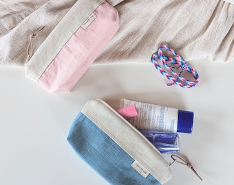 Small Linen Pouch with Organic waterproof Lining for Travel accessories. Purse organization. Little zipper pouch. Teacher appreciation gift