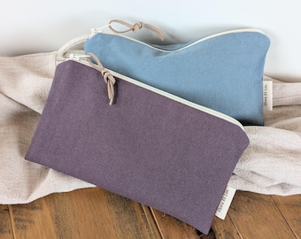 Small cotton canvas zipper pouch with organic waterproof lining. Aesthetic Purse organizer pouches:Baby toiletry/travel cosmetic accessories