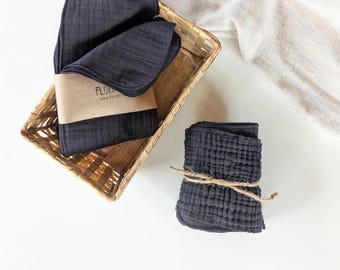 Black Organic cotton reusable toilet paper. 4layers gauze washable family cloth toilet paper. Eco friendly Soft bidet cloth wipes/Zero waste