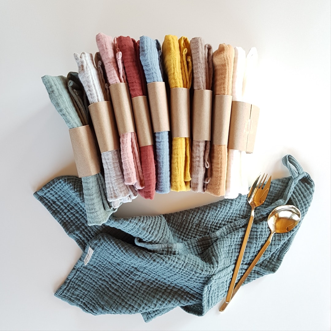 Thin Gauze Towel. Handmade Muslin Kitchen Towel. Soft Crinkle Hand