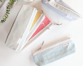Linen Waterproof Pouch/ Cosmetic Bag/ Makeup Brush, Toothbrush, Pencil Case/ Travel Wetbag/ Toiletry zipper bag/ Ecofriendly unique gifts
