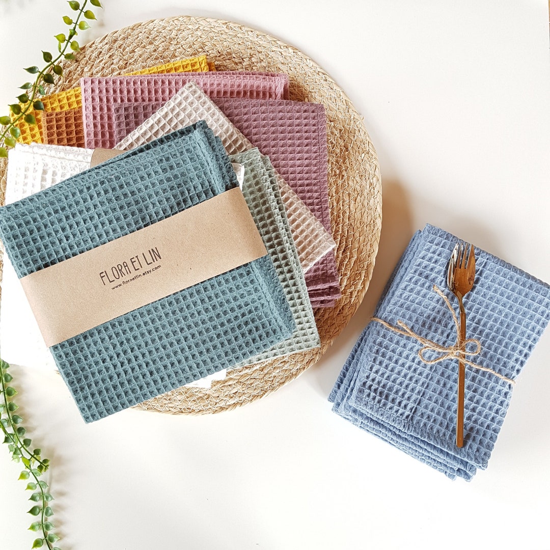 Eco Friendly Napkins. Everyday Cloth Napkins. Handmade Colorful Reusable Napkins Made of Waffle