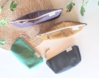 Small canvas zipper pouch with organic waterproof lining. Toothbrush case/ Cosmetic bag/ Colorful makeup brush case/ Cute pencil pouch/2size