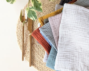 Organic Cloth napkins cotton. Reusable napkins unpaper. Muslin Everyday Dinner Table napkins. Eco friendly products Zero waste hostess gift
