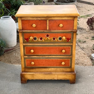 Floral Decorated Monterey Furniture High Boy Dresser 1930s