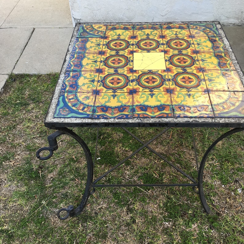 Taylor Tile 25 Tile Top Table With Iron Base 1920s California Pottery